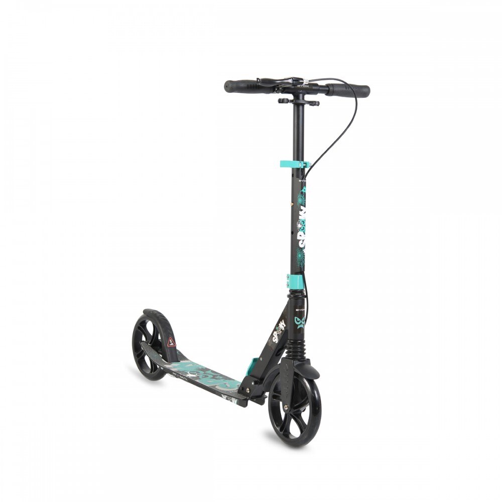 Trotineta Spooky turquoise, roti de 200mm cu rulmenti ABEC 7, pliabila, frana pe ghidon, negru/turcoaz