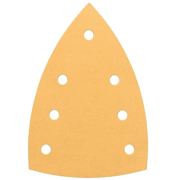 25 db csiszoló háromszög készlet DEERFOS CA331 GOLD 100x150 mm 7 lyuk, 120-as szemcseméret, sündisznó rögzítés (pánttal, tépőzárral)