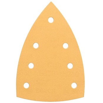 Set 25 buc triunghi abraziv DEERFOS CA331 GOLD 100x150 mm 7 gauri granulatie 320, prindere arici (cu scai, velcro) Set 25 buc triunghi abraziv DEERFOS CA331 GOLD 100x150 mm 7 gauri granulatie 320, prindere arici (cu scai, velcro)