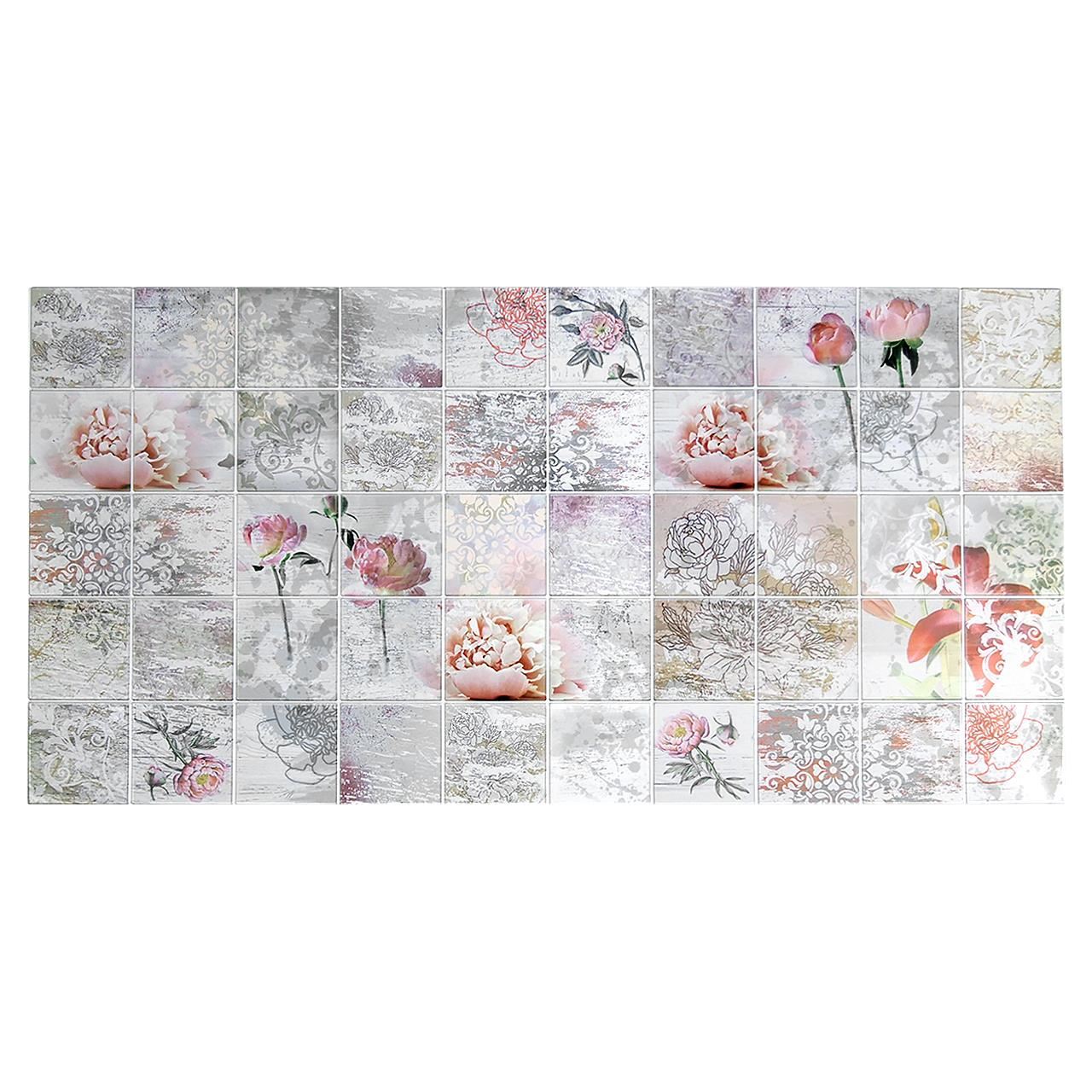 Panou decorativ, PVC, model floral, roz si bej, 96x48.5 cm