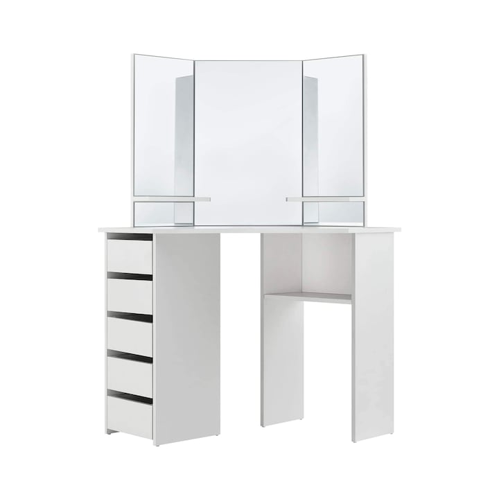 ML-Design fésülködőasztal / smink, 110 × 54 × 141,5 cm, MDF, nagy tükör, bőséges tároló, könnyen összeszerelhető, fehér