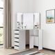 Ъглова тоалетка за грим ML-Design, 110 × 54 × 141.5 см, 3 Огледала, 5 Чекмеджета, MDF, Бял, Много място за съхранение