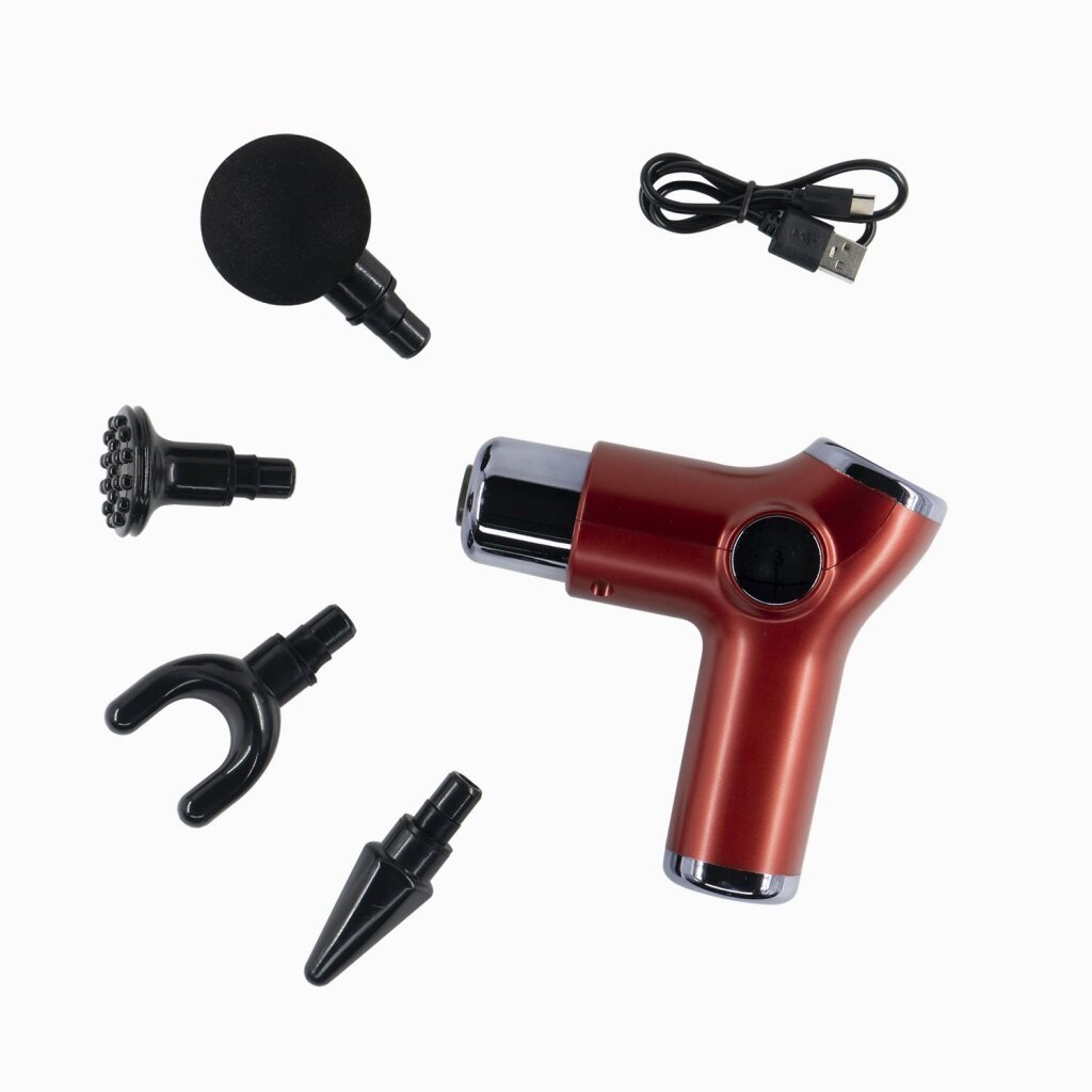 Aparat masaj Berger Body Relax pentru dureri musculare, articulare, 4 capete masaj, 6 trepte intensitate, Rosu