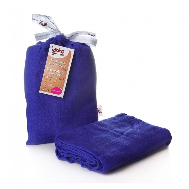 XKKO, Pelenka MBM, bambusz / pamut, sötétkék, 120x120 cm