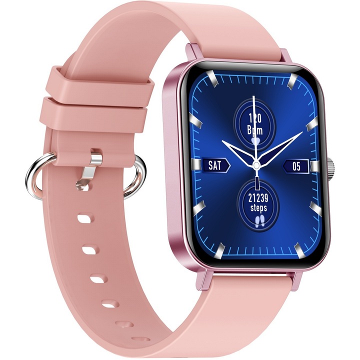 Ceas SmartWatch New Generation idealStore, Ecran Tactil 1.69 inch, Senzor Ritm Cardiac, Monitorizarea Oxigenului din Sange, Tensiunea Arteriala, Menstruatia, Notificari, Roz