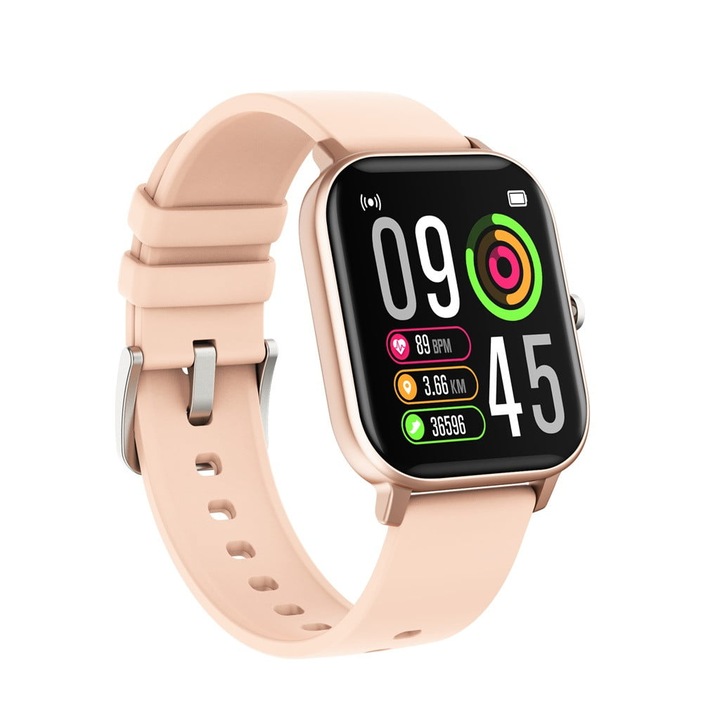 Ceas Smartwatch P8T Optimus idealStore, Impermeabil, Full Touch Screen, Notificari, Control Camera, Anti-Lost, Monitorizare Ritm Cardiac, Arderea Caloriilor, Pedometru, Culoare Gold