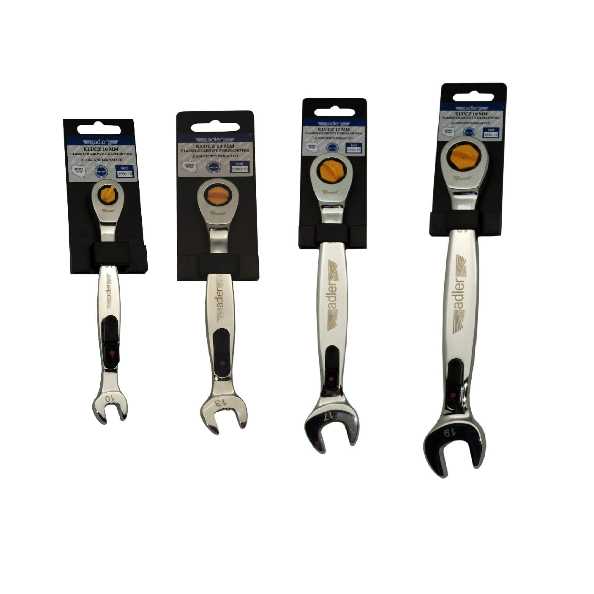 Set de chei inelare cu clichet si LED 4 piese ADLER
