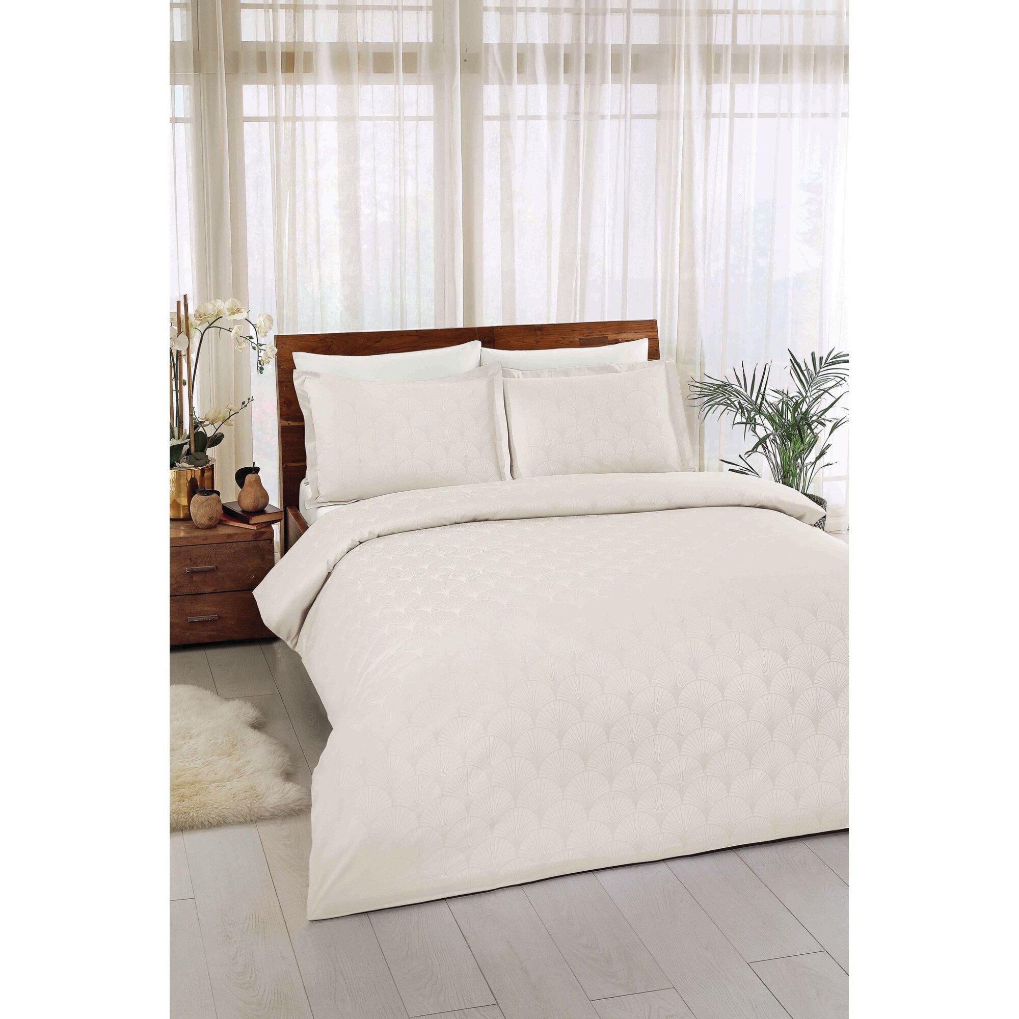 Set de pat, TAC, 2 persoane, bumbac satinat Cross Krem 6 piese