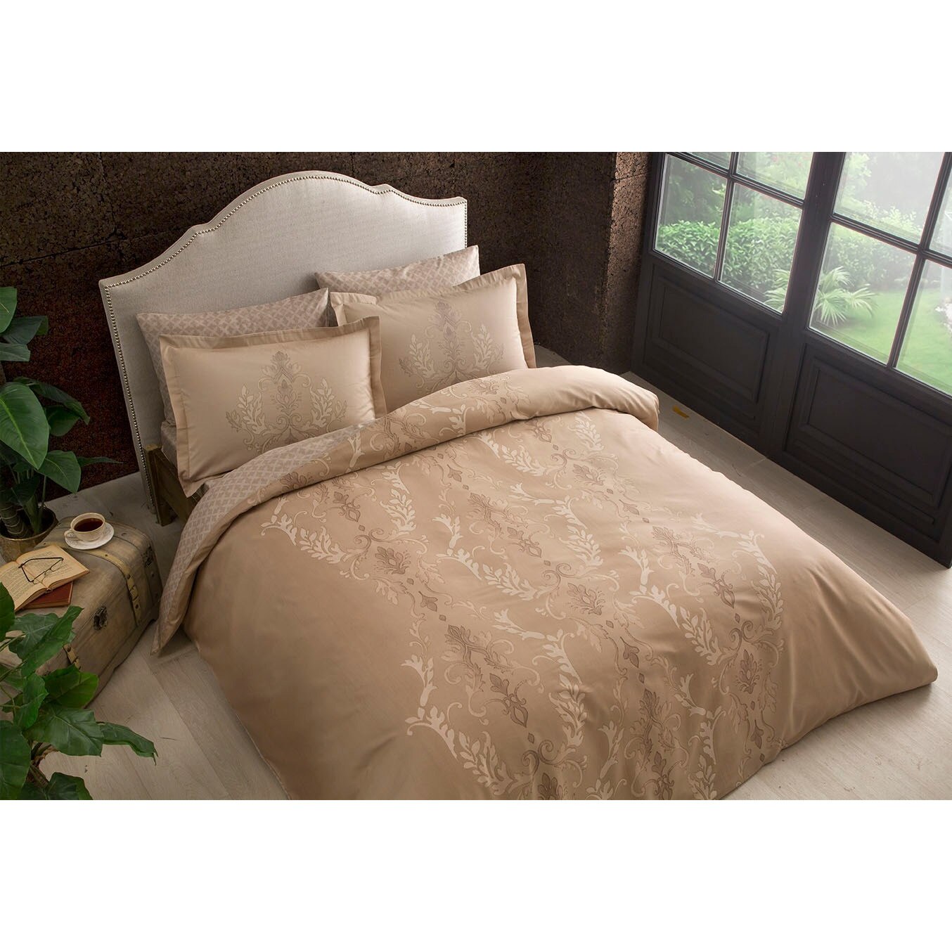 Set de pat pentru 2 persoane, din bumbac satinat deluxe, Tac, Mauna, 6 piese
