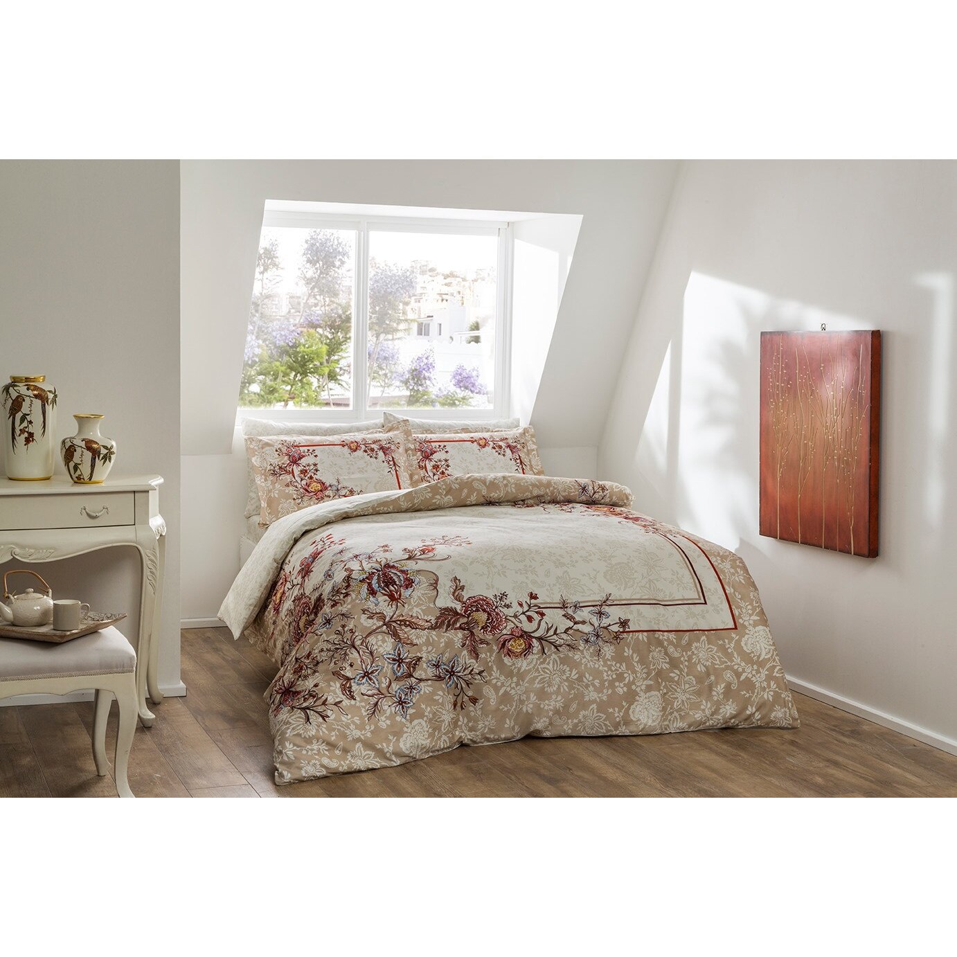 Set de pat pentru 2 persoane, din bumbac satinat, Tac, Mariela,6 piese