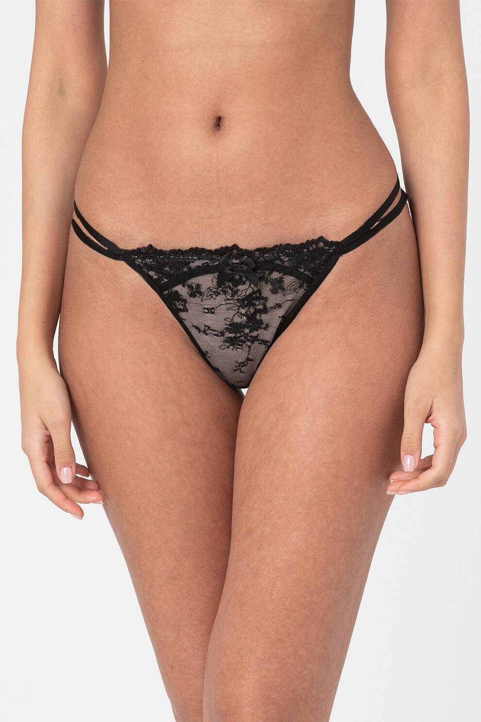 Hunkemoller, Chiloti tanga din dantela cu doua bretele, Negru