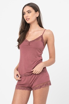 Hunkemoller, Pijama cu pntaloni scurti cu detalii de dantela, Violet prafuit Hunkemoller, Pijama cu pntaloni scurti cu detalii de dantela, Violet prafuit