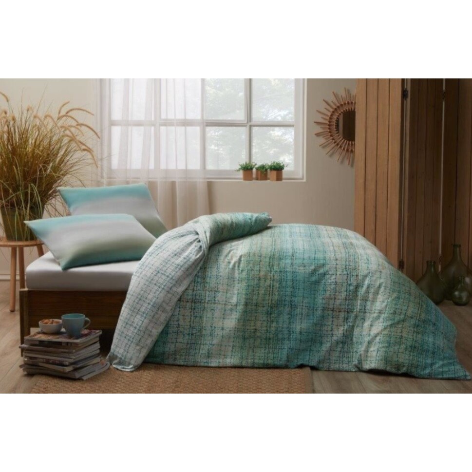 Set Lenjerie de Pat Ranforce Weave Verde, Dubla, 240x260cm, 4 piese