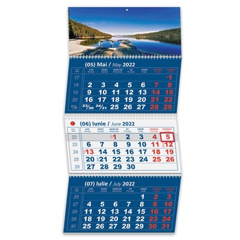 Calendar 2022 de perete triptic pliabil Albastru cu Rosu cu 3 luni Calendar 2022 de perete triptic pliabil Albastru cu Rosu cu 3 luni