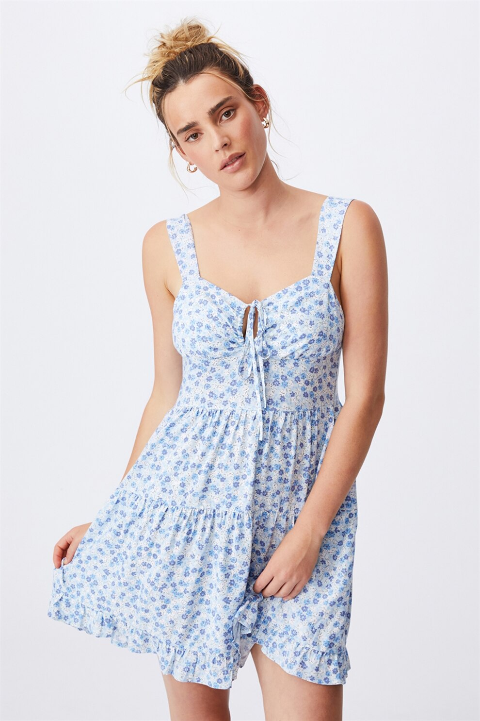 Cotton On, Rochie mini evazata Sandy, Alb/Albastru