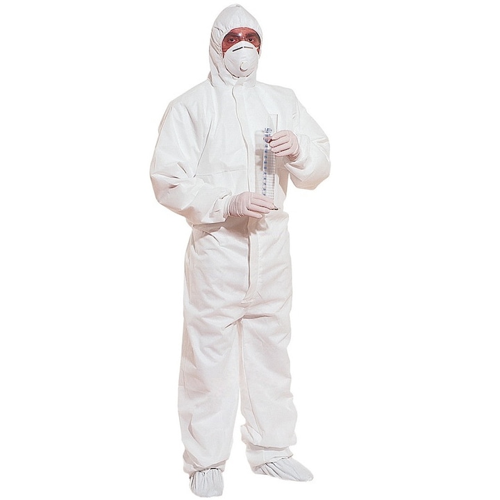 Водоустойчив гащеризон с качулка TT-H185, Защита в химическа, биологична среда, прах или пари от боя, Бял, Размер XL