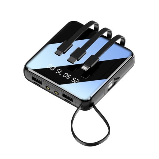 Baterie externa cu incarcare rapida Power Bank 10000mAh Onebuy® pentru Smartphone, iPhone, Camera, GPS, Tablete si alte dispozitive, Lanterna LED, 2 USB, Micro USB, USB TYPE C & Lighting - Culoare Negru