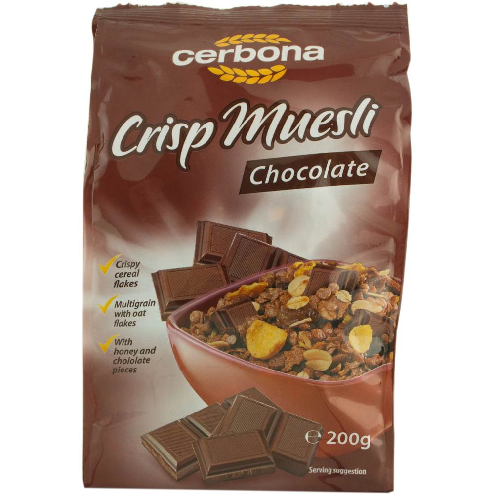 Cereale Musli cu Ciocolata Cerbona, 200 g