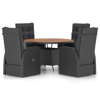 Set mobilier de exterior cu perne 5 piese, masa cu fotolii vidaXL, Poliratan-otel-poliester, 115 x 74 cm, Negru/Perne negru Set mobilier de exterior cu perne 5 piese, masa cu fotolii vidaXL, Poliratan-otel-poliester, 115 x 74 cm, Negru/Perne negru