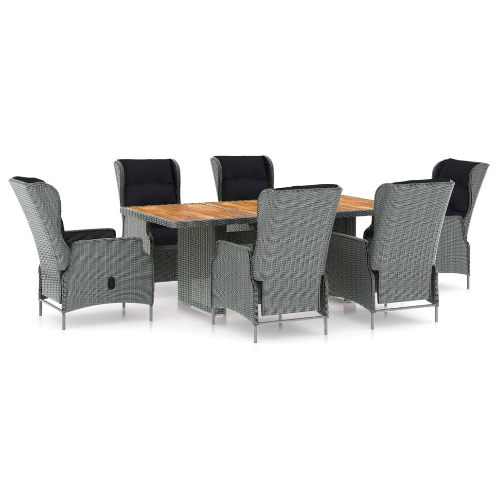 Set mobilier exterior cu perne, 7 piese, vidaXL, poliratan, gri deschis, Gri/Maro