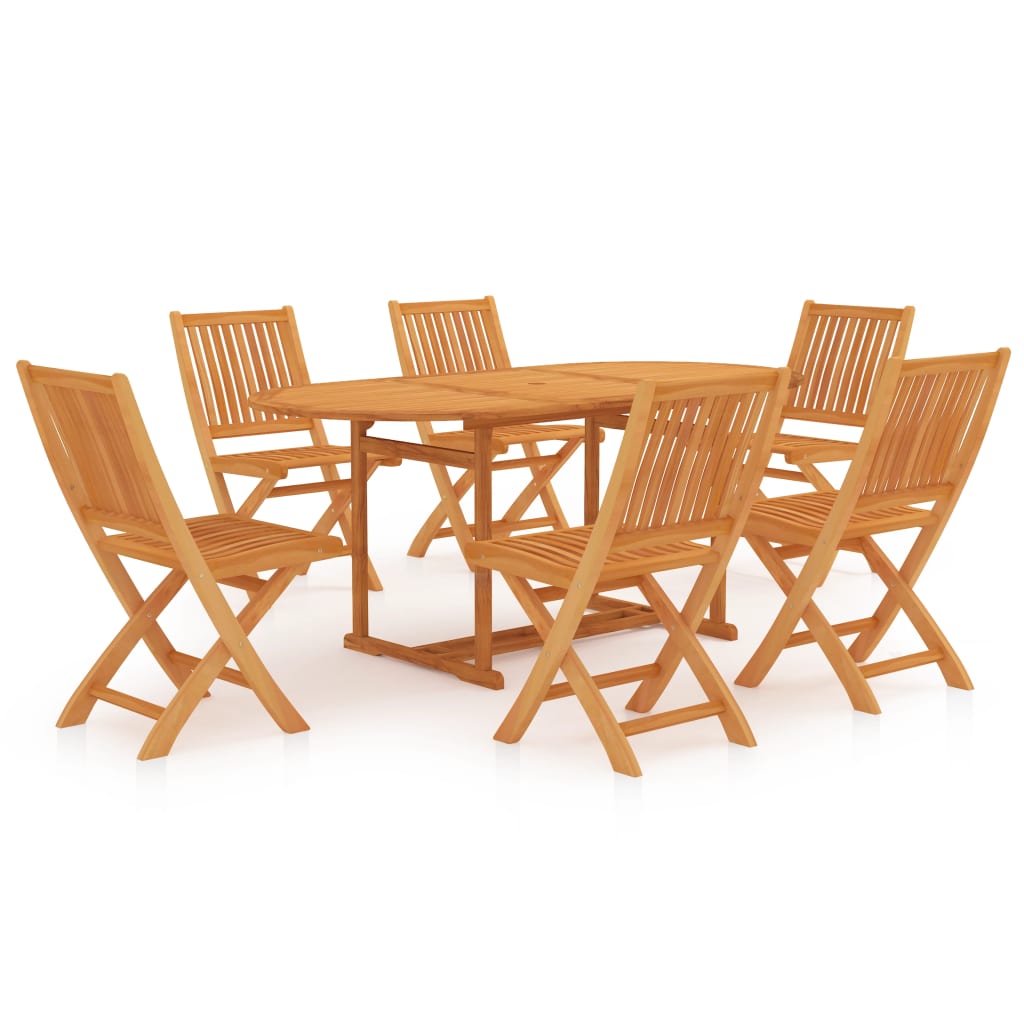 Set mobilier gradina 7 piese masa ovala si scaune pliabile, vidaXL, Lemn de tec esenta tare, 180 x 90 x 75 cm, Maro miere