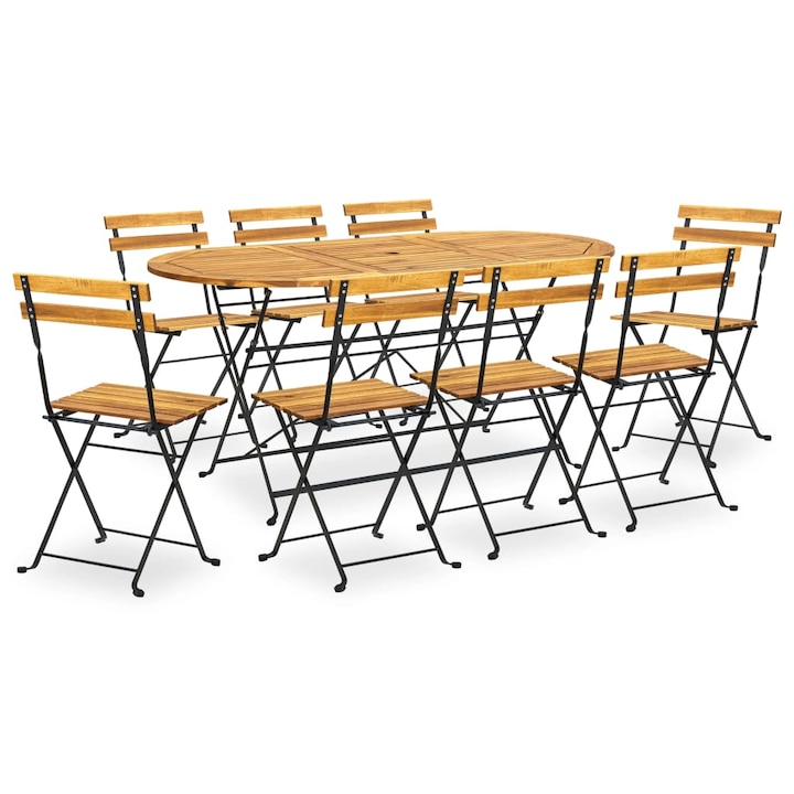 Градински комплект vidaXL, маса със сгъваеми столове , 9 части, Акациево дърво/Стомана, Кафяв, 160 x 85 x 74 см