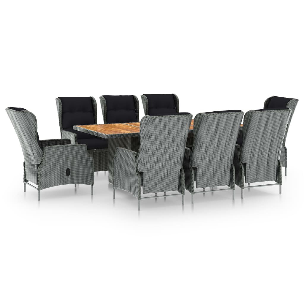 Set mobilier exterior cu perne, 9 piese, vidaXL, poliratan-lemn acacia, Gri/Maro
