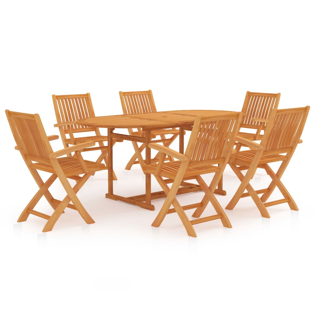 Set mobilier gradina 7 piese masa cu scaune pliabile, vidaXL, Lemn de tec esenta tare, 180 x 90 x 75 cm, Maro