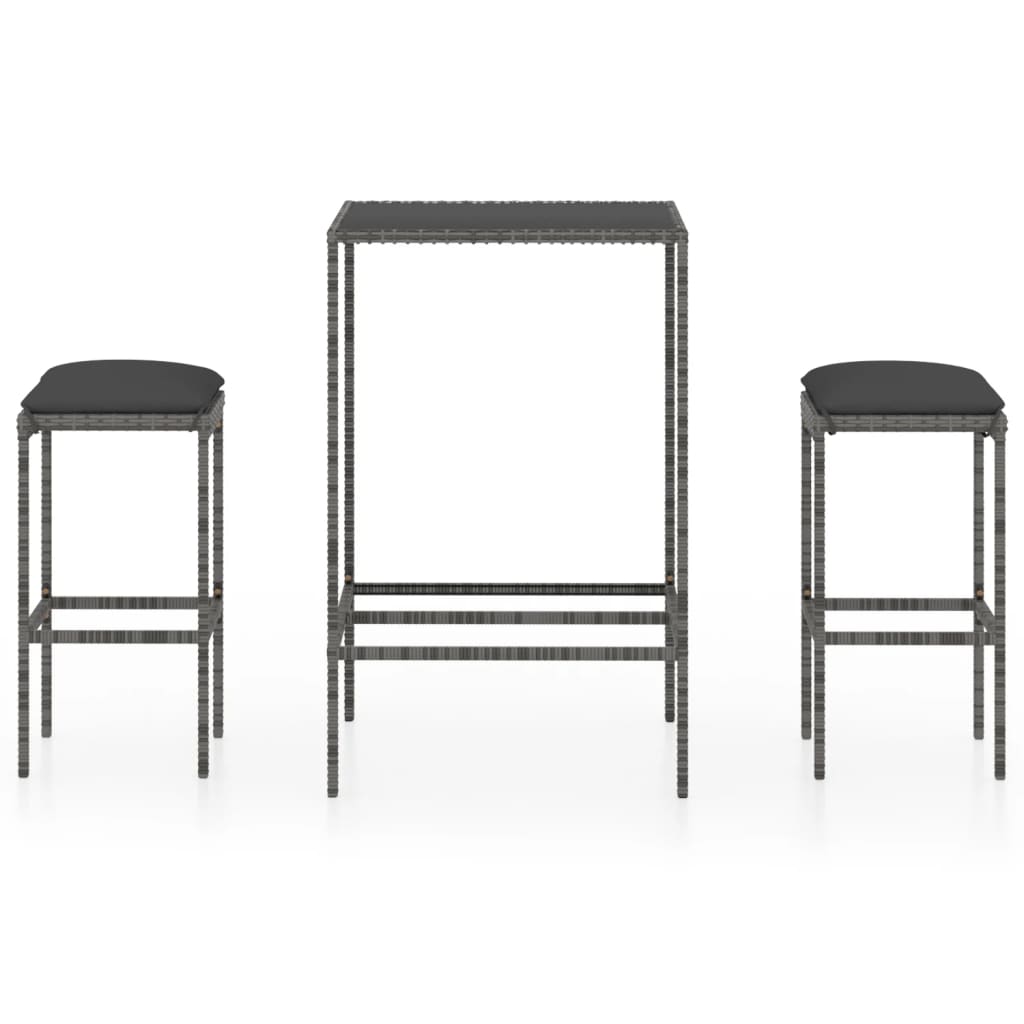 Set mobilier de bar de gradina 3 piese masa cu 2 scaune cu pernute, vidaXL, Poliratan-Otel, 70 x 70 x 110 cm, Gri/Antracit