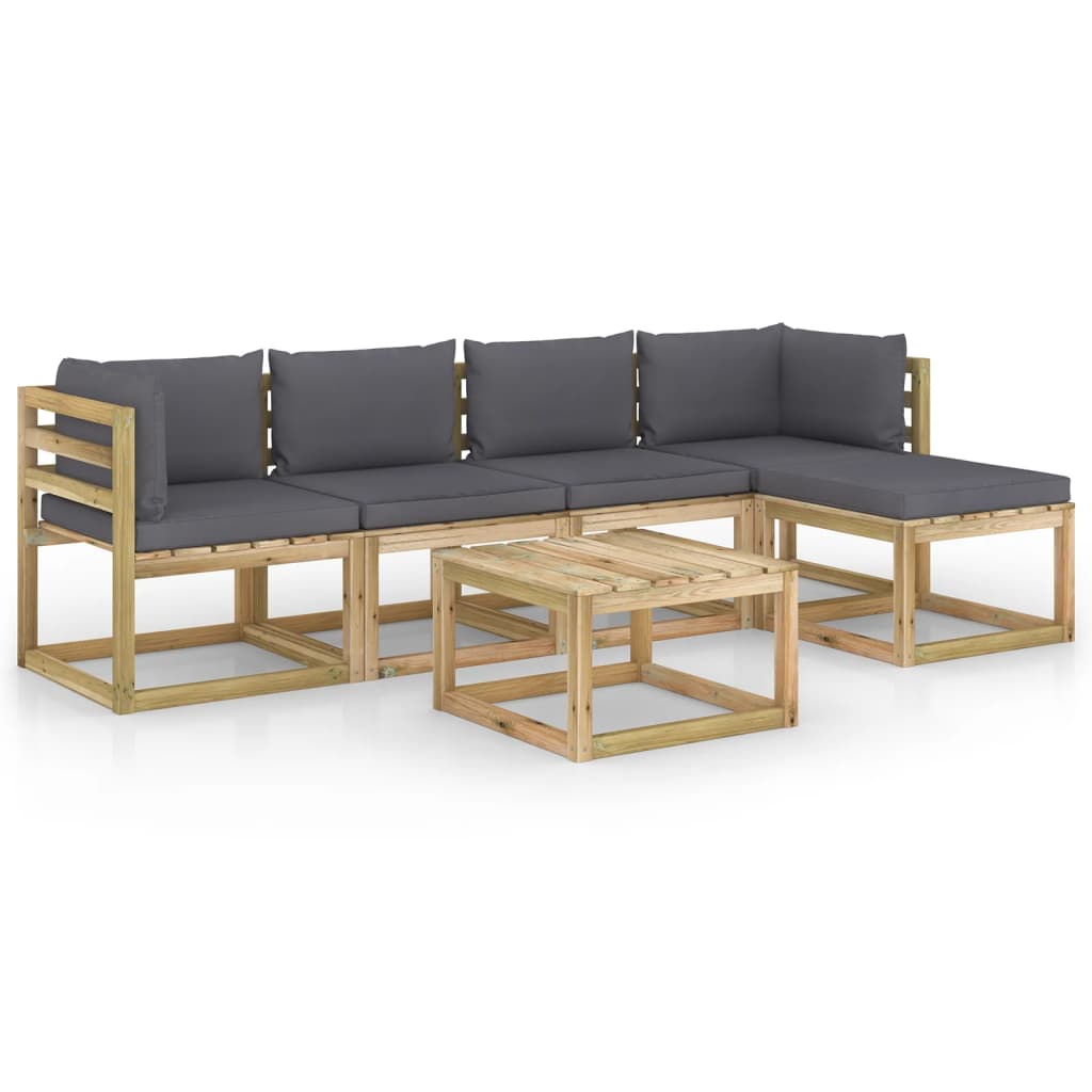 Set mobilier de gradina cu perne 6 piese, canapea cu masuta, vidaXL, Lemn de pin tratat, Maro