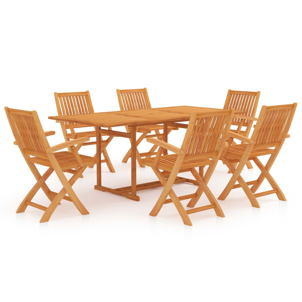 Set mobilier gradina 7 piese masa dreptunghiulara si scaune pliabile, vidaXL, Lemn de tec esenta tare, 180 x 90 x 75 cm, Maro miere