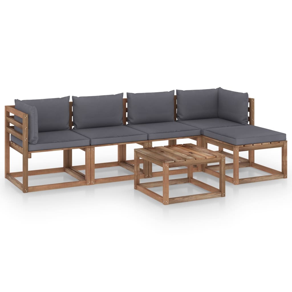 Set mobilier de gradina 5 piese, canapea L cu perne, vidaXL si masuta cafea, Lemn pin tratat, Maro/Perne antracit