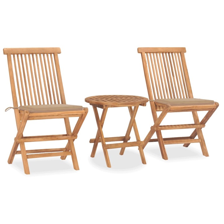 Set mobilier exterior pliabil cu perne vidaXL, 3 piese, lemn masiv tec 3063174