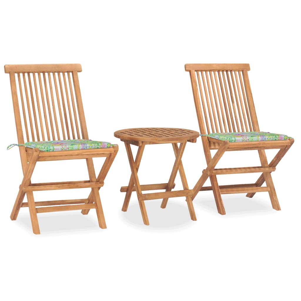 Set mobilier de exterior de balcon sau terasa 3 piese, masa cu scaune pliabile, vidaXL, Lemn de tec, 50 x 50 cm, Maro-Perne model exotic