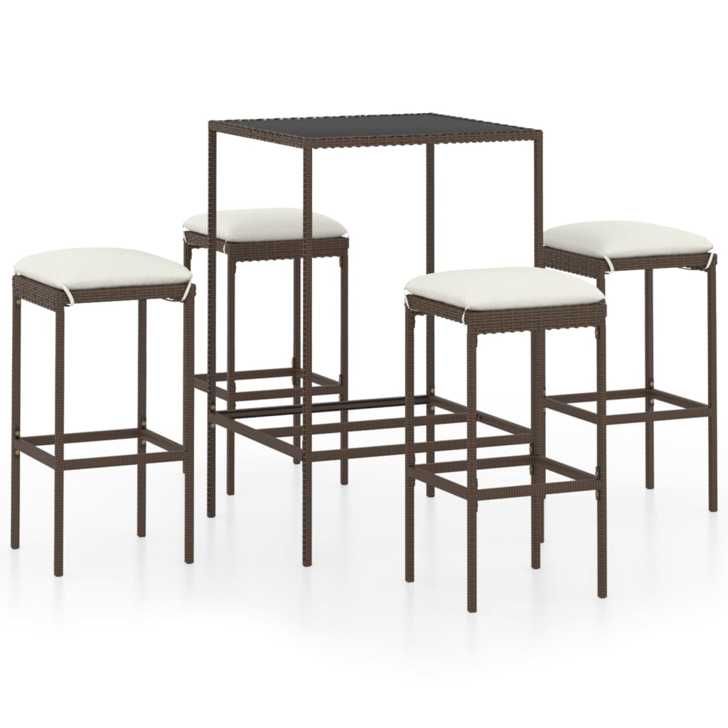 Set mobilier de bar de gradina 5 piese masa cu 4 scaune cu pernute, vidaXL, Poliratan-Otel, 70 x 70 x 110 cm, Gri/Alb