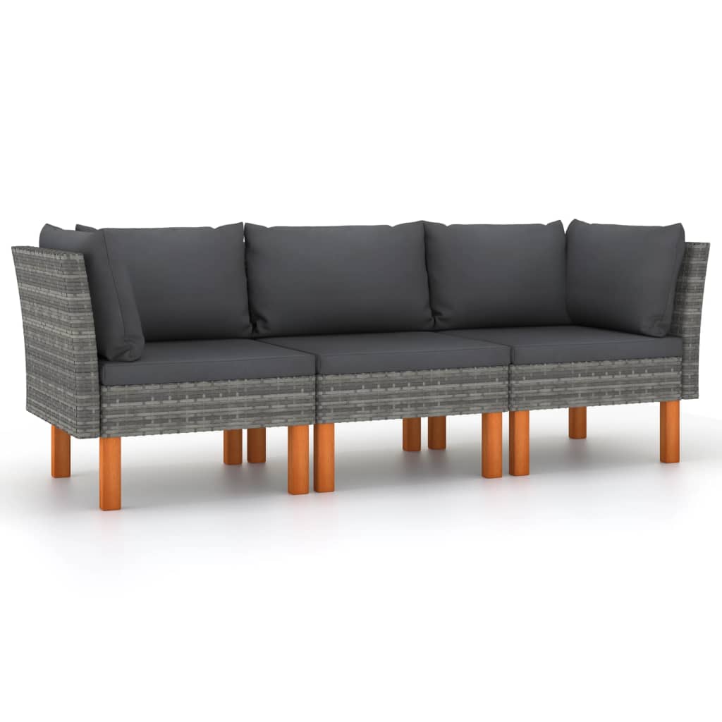 Set canapea de gradina 3 piese cu 3 locuri, vidaXL, Poliratan-Lemn, Gri/Maro