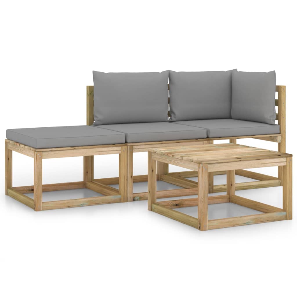 Set mobilier de gradina cu perne 4 piese, canapea cu masuta, vidaXL, Lemn de pin tratat, Maro