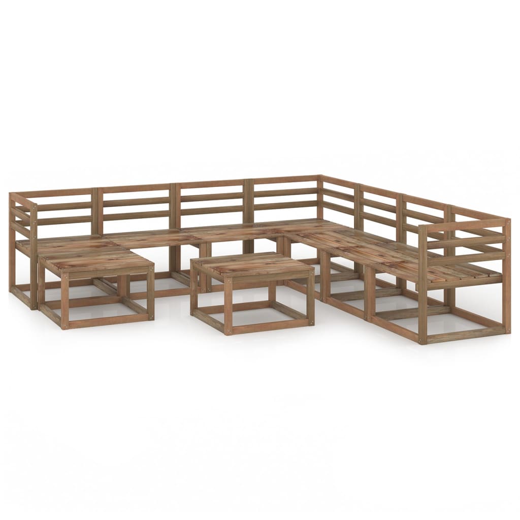 Set mobilier de gradina 9 piese set canapele U cu masuta cafea, vidaXL, Lemn de pin tratat, Maro