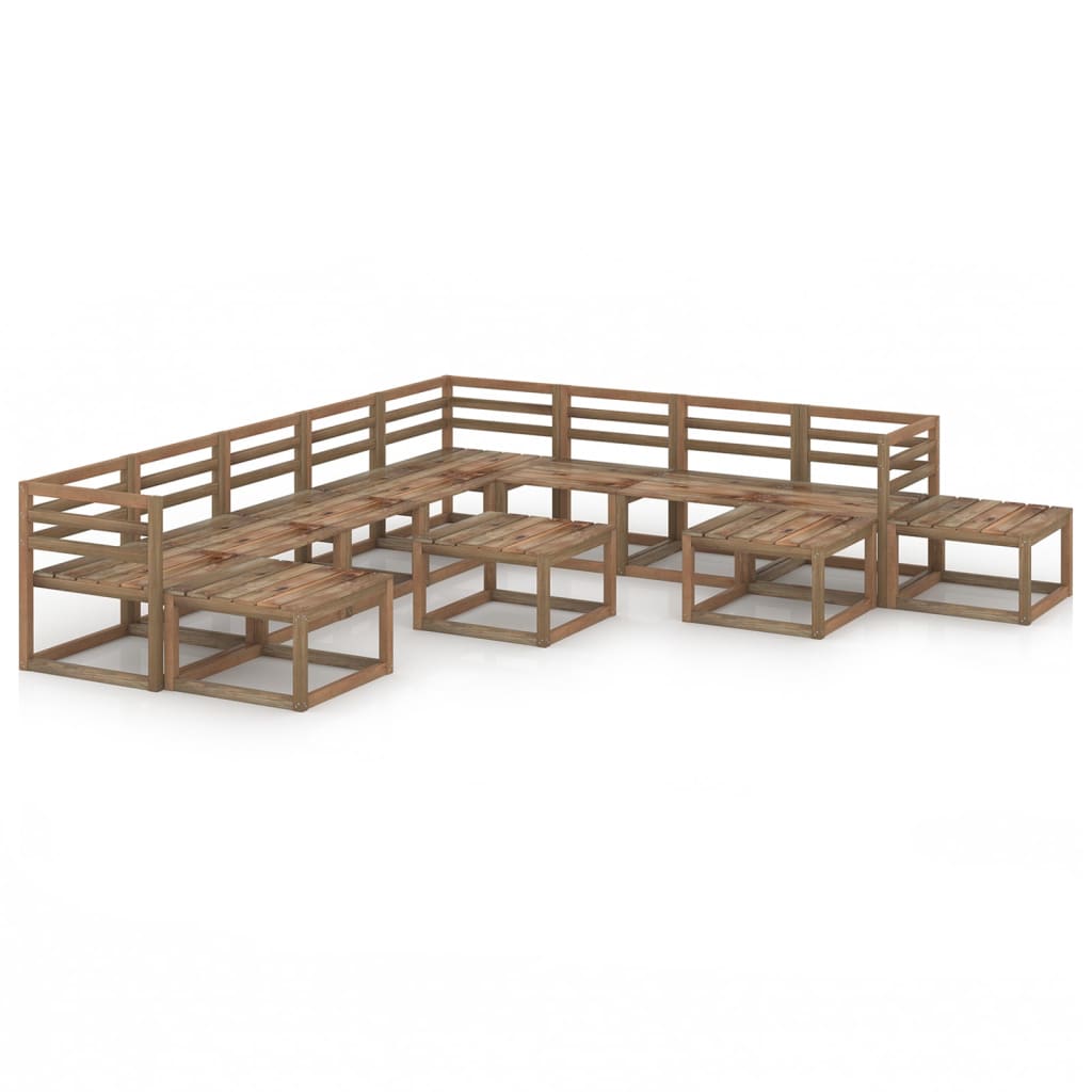 Set mobilier de gradina 12 piese set canapele U cu masuta cafea, vidaXL, Lemn de pin tratat, Maro