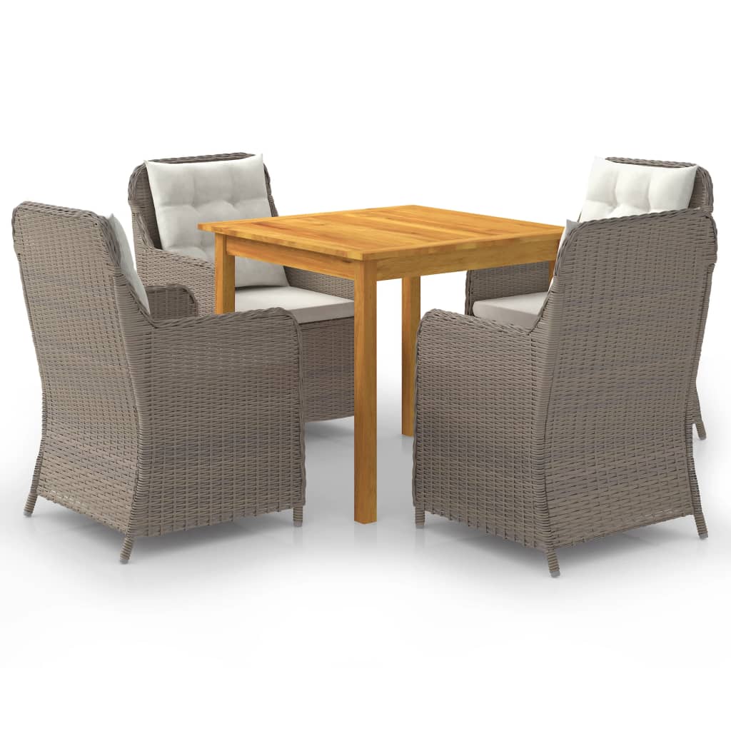 Set mobilier de gradina 5 piese masa cu 4 scaune cu perne, vidaXL, Lemn masiv acacia/Ratan, Bej-Maro