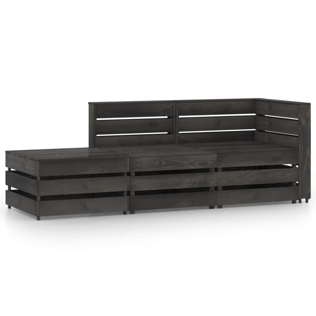 Set mobilier gradina canapea din paleti 3 piese, vidaXL, Lemn masiv de pin, Gri