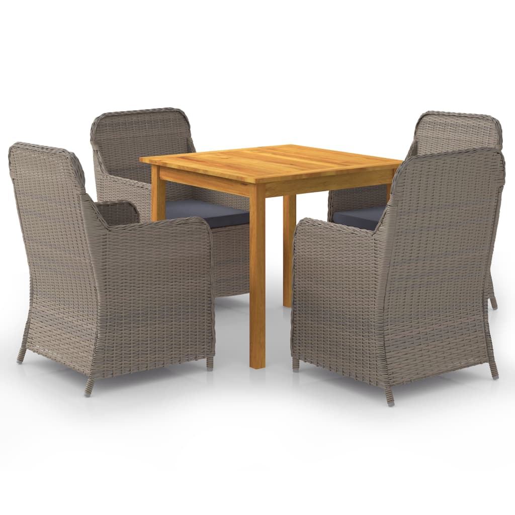 Set mobilier de gradina 5 piese masa cu 4 scaune cu perna, vidaXL, Lemn masiv acacia/Ratan, Bej-Maro