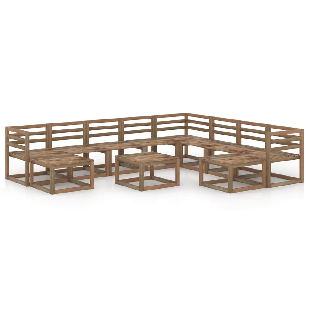 Set mobilier de gradina 11 piese set canapele U cu masuta cafea, vidaXL, Lemn de pin tratat, Maro