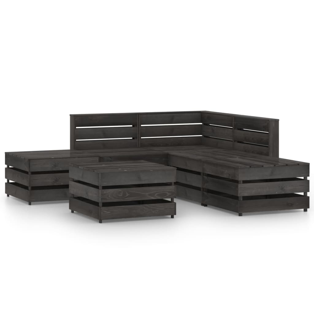 Set mobilier gradina canapea din paleti 6 piese canapea L cu masuta cafea, vidaXL, Lemn masiv de pin tratat, Gri