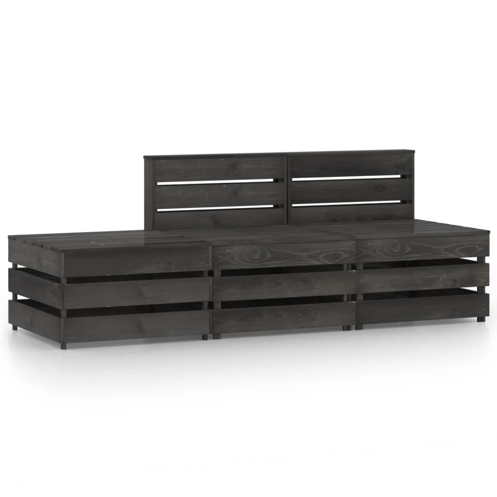 Set mobilier gradina canapea din paleti 3 piese, vidaXL, Lemn masiv de pin, Gri inchis