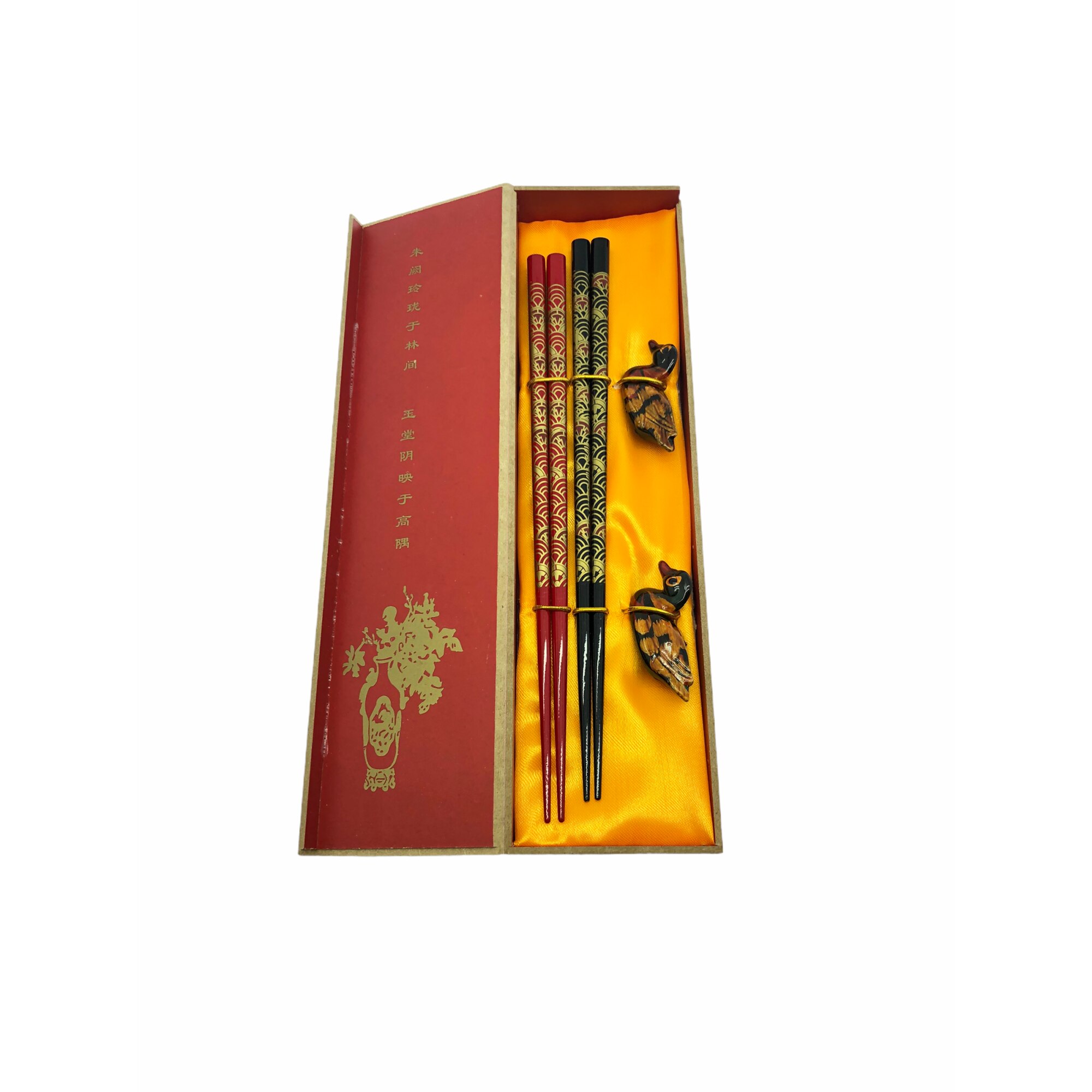 Set 2 betisoare chinezesti profesionale, Bambus, Atelier, Rosu/Negru, 23cm