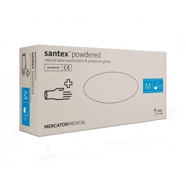 Set manusi latex pudrate, Santex, M, bej, 100 buc