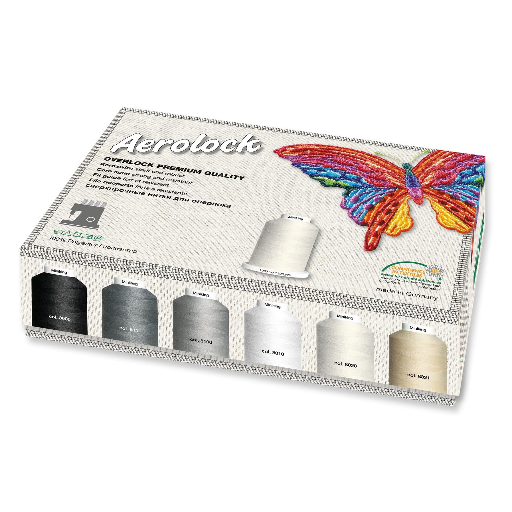Set cu ata de surfilat Aerolock Madeira 9118B, 24 papiote, finete 125, 100% poliester
