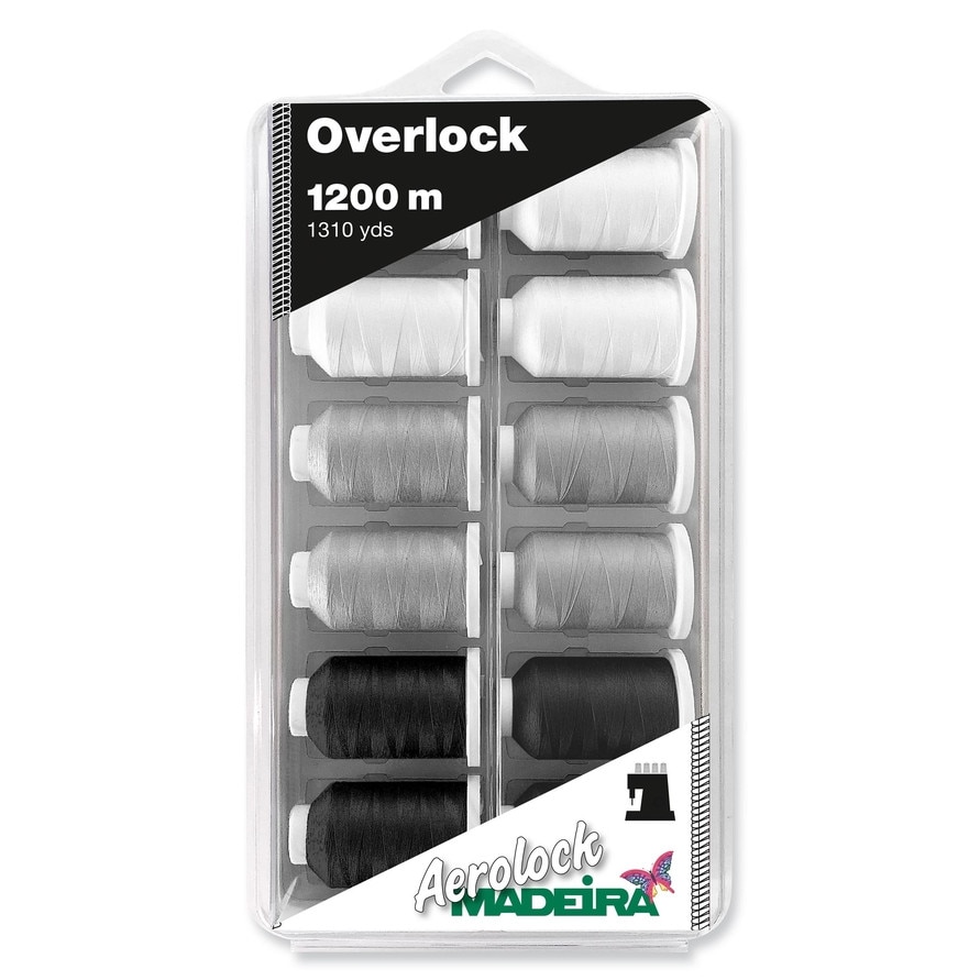 Blisterbox cu ata de surfilat Aerolock Madeira 8092, 12 papiote, finete 125, 100% poliester