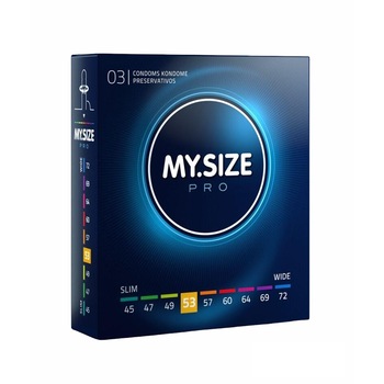 Prezervative premium My Size PRO, subtiri si rezistente, marime 53mm, 1 cutie x 3 buc Prezervative premium My Size PRO, subtiri si rezistente, marime 53mm, 1 cutie x 3 buc